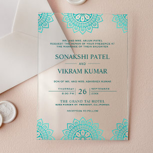 Ethnic Teal Mandala Indian Wedding Acrylic Invitations