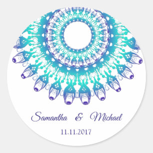 Ethnic teal mandala. monogram. classic round sticker