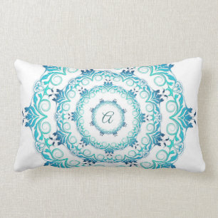 Ethnic teal mandala. monogram. lumbar cushion
