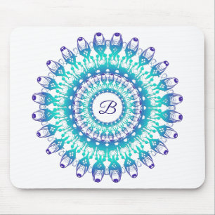 Ethnic teal mandala. monogram. mouse pad