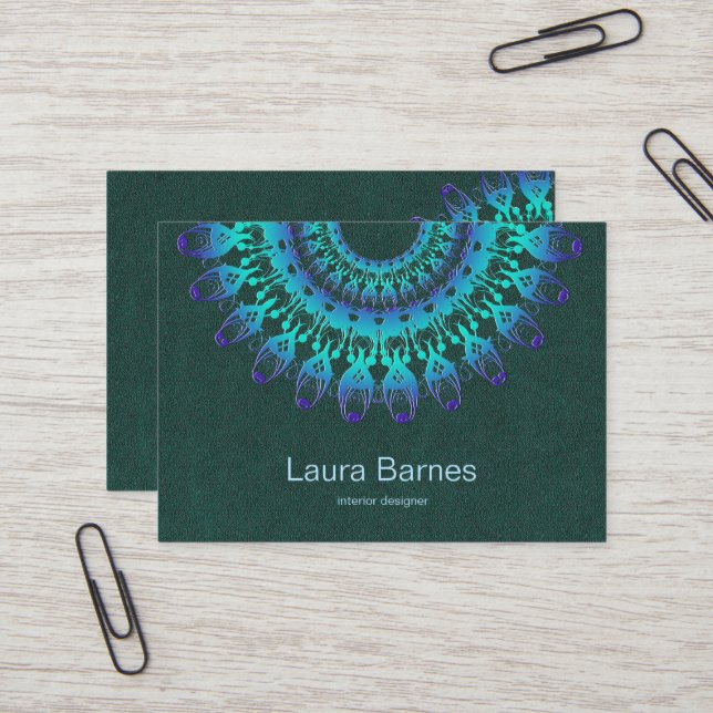 ethnic teal mandala. Text. Business Card (Front/Back In Situ)