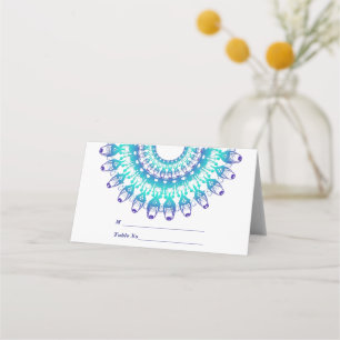 ethnic teal mandala. Text. Place Card