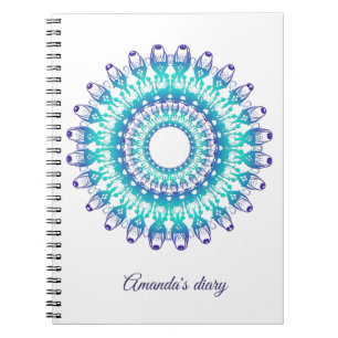 ethnic teal mandala. Text. Spiral Notebook