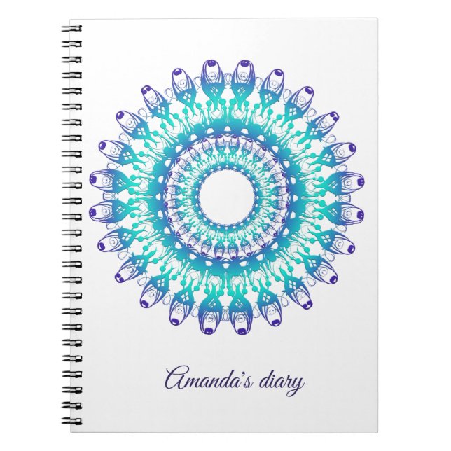 ethnic teal mandala. Text. Spiral Notebook (Front)