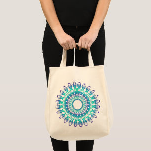 ethnic teal mandala. tote bag