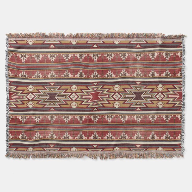 Ethnic Textile Texture Tribal Aztec Native America Throw Blanket (Front)