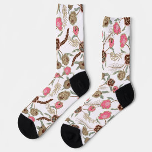 Ethnic Traditional Floral Pattern on White Socks