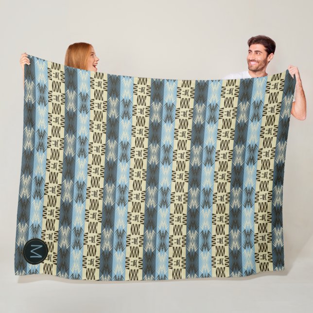 ethnic tribal african pattern.monogram. fleece bla blanket (In Situ)
