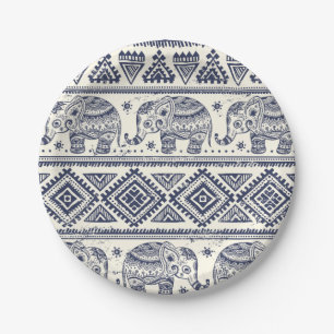 Ethnic Tribal Aztec Elephant Pattern Paper Plate