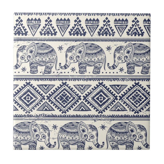Ethnic Tribal Aztec Elephant Pattern Tile (Front)