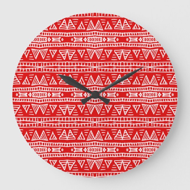 Ethnic Tribal Motifs Striped Pattern Large Clock (Front)