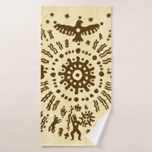 Ethnic tribal native prehistoric eagle solar symbo bath towel