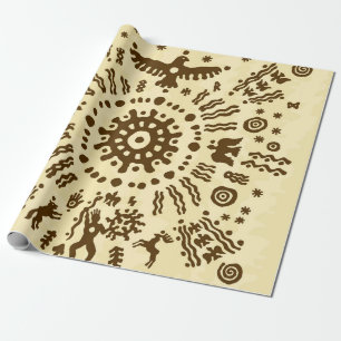 Ethnic tribal native prehistoric eagle solar symbo wrapping paper
