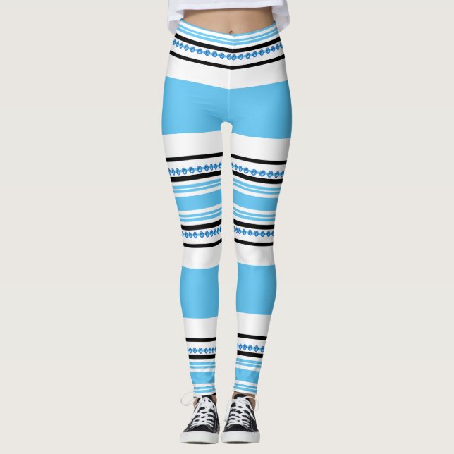 Ethnic tribal pattern blue hipster workout leggings (Front)
