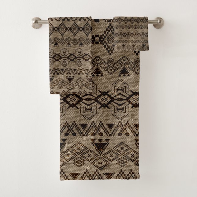 Ethnic Tribal  Pattern on canvas Bath Towel Set (Insitu)