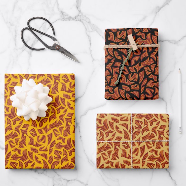 Ethnic Tribal Pattern Orange and Brown Wrapping Paper Sheet (Front)