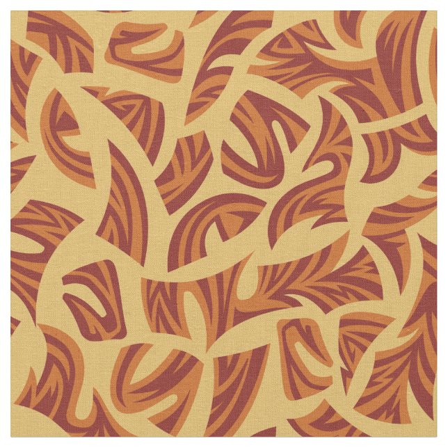 Ethnic Tribal Pattern Orange Brown Beige Fabric (Close Up)