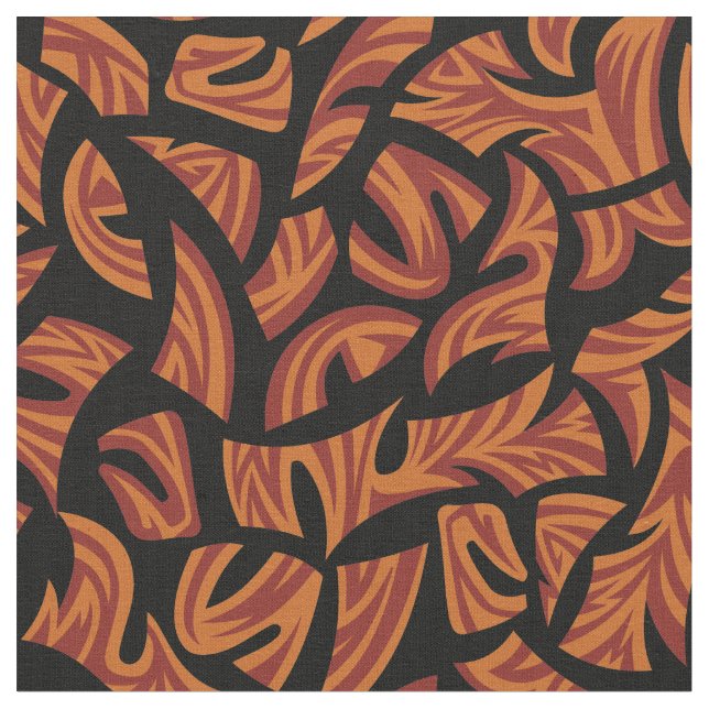 Ethnic Tribal Pattern Orange Brown Black Fabric (Close Up)
