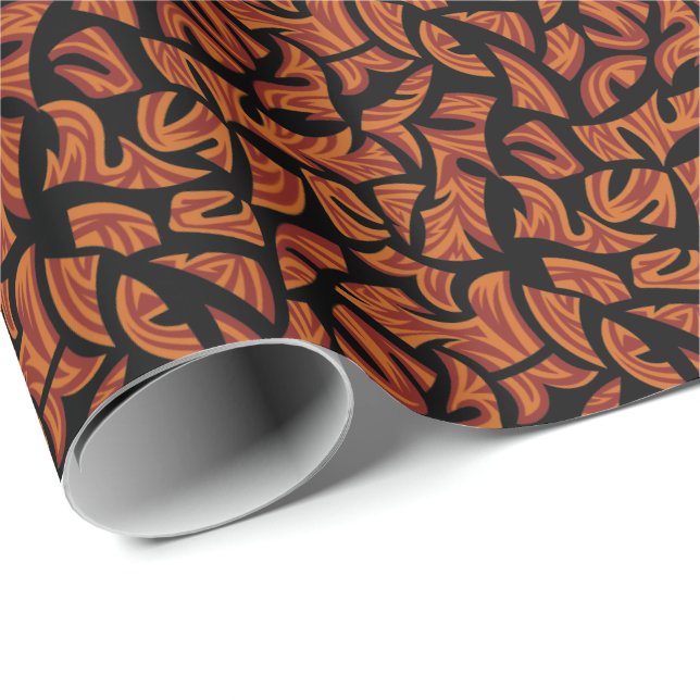 Ethnic Tribal Pattern Orange Brown Black Wrapping Paper (Roll Corner)