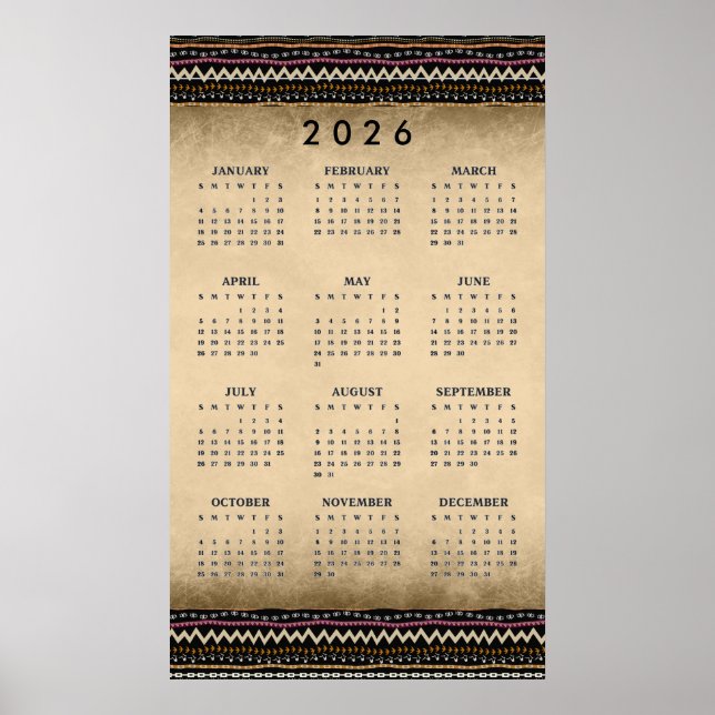 Ethnic Tribal Stripes 2026 Wall Calendar Poster (Front)
