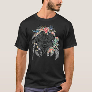 Ethnic Tribal Wolf Head Boho Feather Native Americ T-Shirt