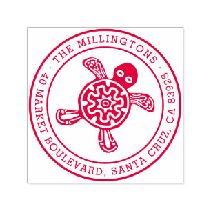 Ethnic Turtle Round Family Name & Return Address Self-inking Stamp
