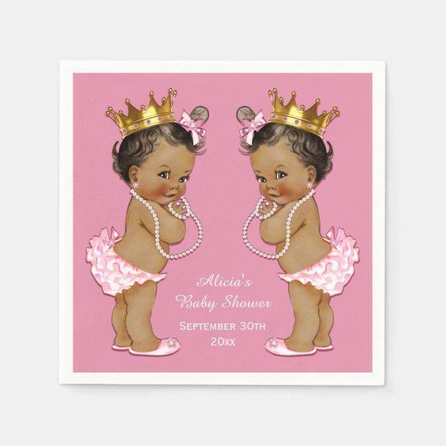 Ethnic Twins Princess Baby Shower Personalised Napkin (Front)