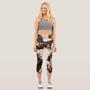 Ethnic watercolor: retro floral background. capri leggings