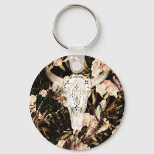 Ethnic watercolor: retro floral background. key ring