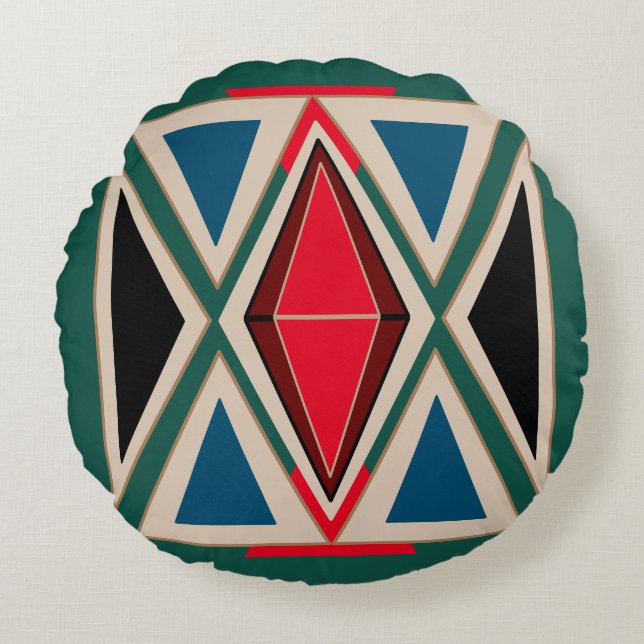 Ethno-Green Boho cushy Round Cushion (Front)