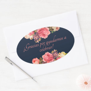 Etiquetas de regalo de Navy y Pink Roses Oval Sticker