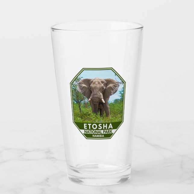 Etosha National Park Namibia Elephant Watercolor Glass (Front)