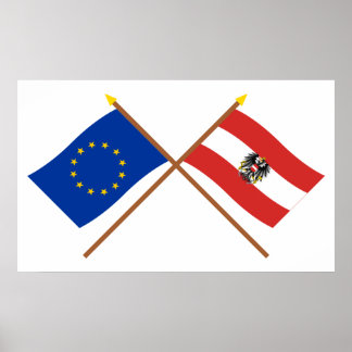 EU and Austria Crossed Flags Poster