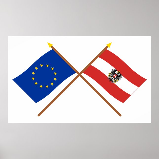 EU and Austria Crossed Flags Poster (Front)