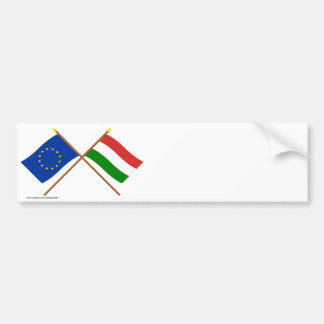 EU and Hungary Crossed Flags Bumper Sticker