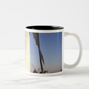 EU, Spain, Consuegro, La Mancha. Windmills and Two-Tone Coffee Mug