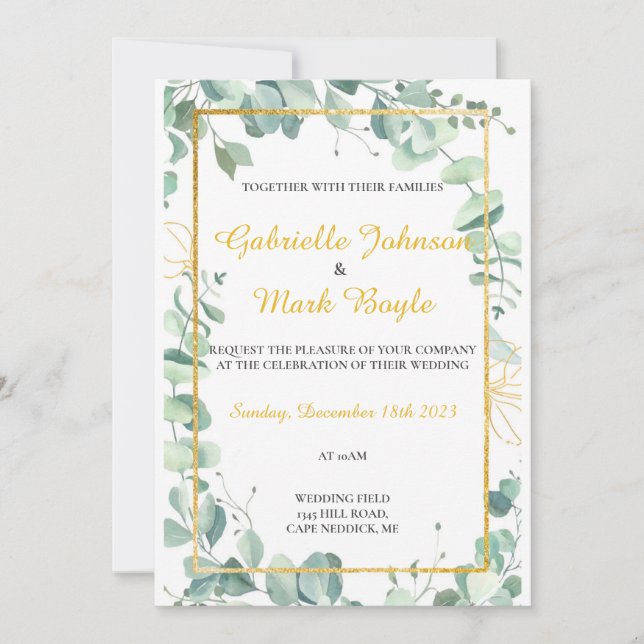 Eucaliptus Wedding Invite - Watercolor Drawing (Front)