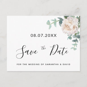 Eucaluptus floral greenery wedding save the date postcard