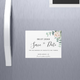 Eucaluptus floral white wedding save the date