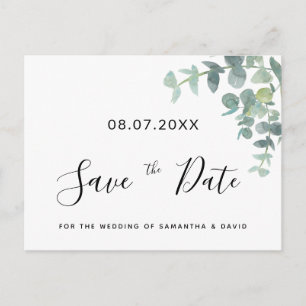 Eucaluptus greenery wedding save the date postcard