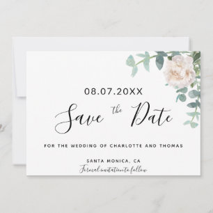 Eucaluptus white flower wedding save the date