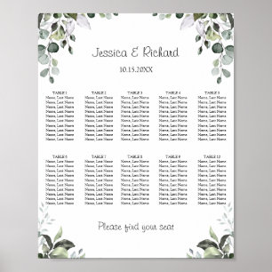 Eucalyptus 10 Tables Seating Chart Poster Sign