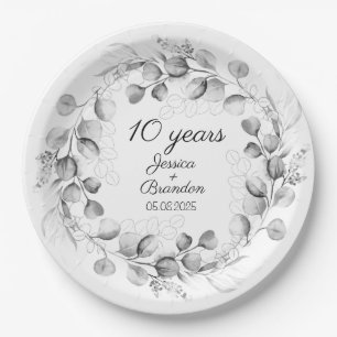 Eucalyptus 10th Tin Wedding Anniversary Paper Plate