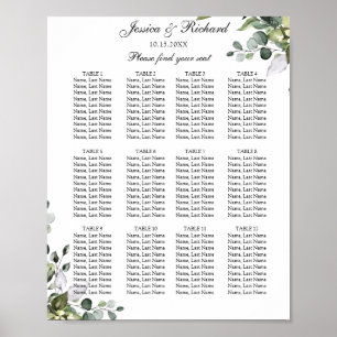 Eucalyptus 12 Tables Seating Chart Poster Sign