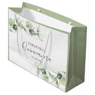 Eucalyptus 15th Birthday Greenery Quinceanera Large Gift Bag