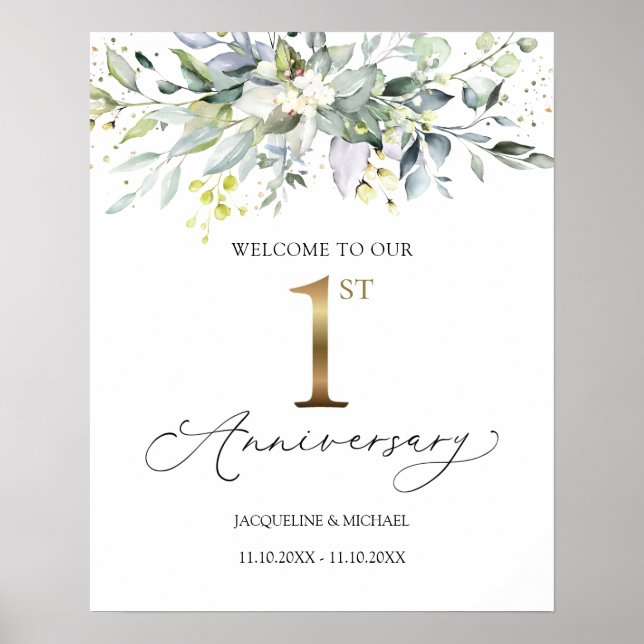 Eucalyptus 1st Wedding Anniversary Welcome Sign (Front)