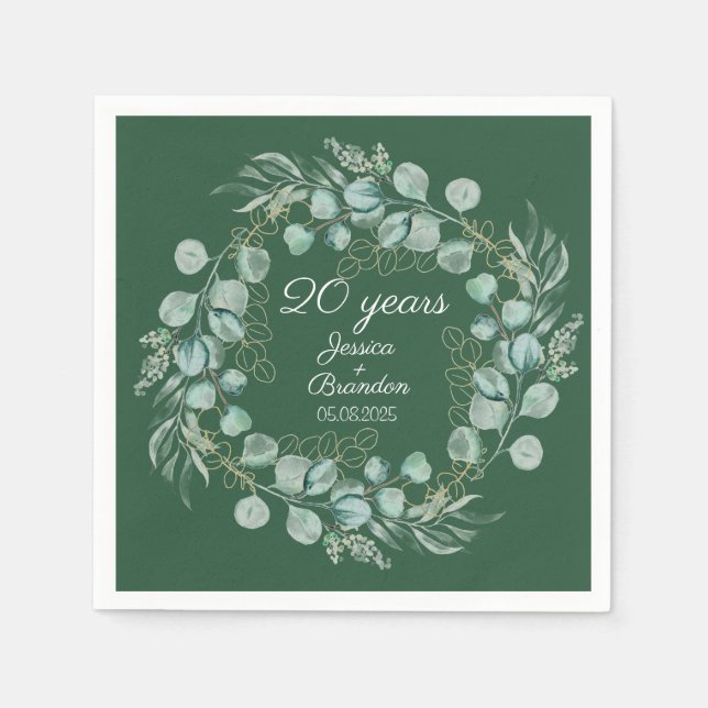 Eucalyptus 20th Emerald Wedding Anniversary  Napkin (Front)