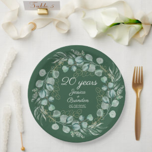 Eucalyptus 20th Emerald Wedding Anniversary Paper Plate