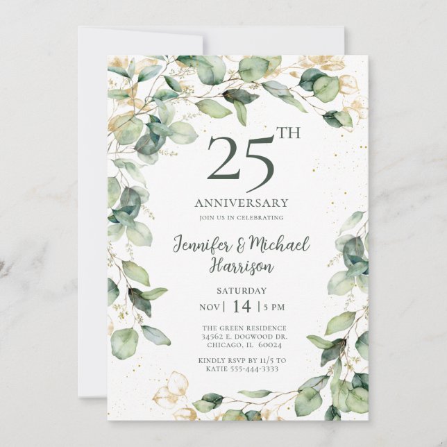 Eucalyptus 25th Anniversary Invitation (Front)
