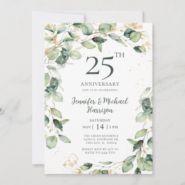 Eucalyptus 25th Anniversary Invitation (Front)